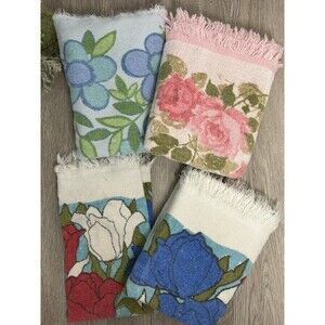 Vintage Floral Bath Towels Lot Of 3 Large And 1 Handtowel Cottage Shabby READ